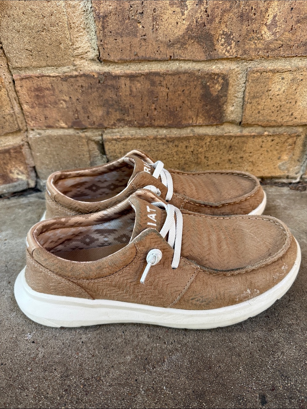 Ariat Tan Slip-On Loafers with White Soles